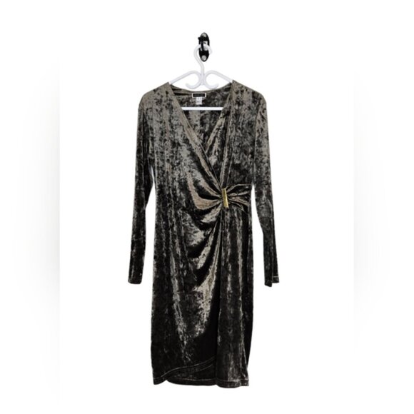 Another Story Crushed Velvet Ruched Wrap Party Dress XL Gold Bar Detail - Picture 1 of 7